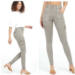 Spanx Cargo Pants Womens Large High Rise Slimming Twill Ankle Stretch Utility